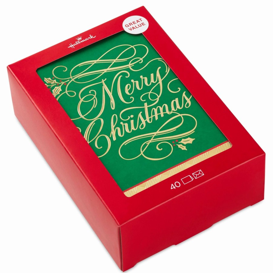 Cards & Boxed Christmas Cards * | Hallmark Merry Christmas On Green Boxed Christmas Cards, Pack Of 40