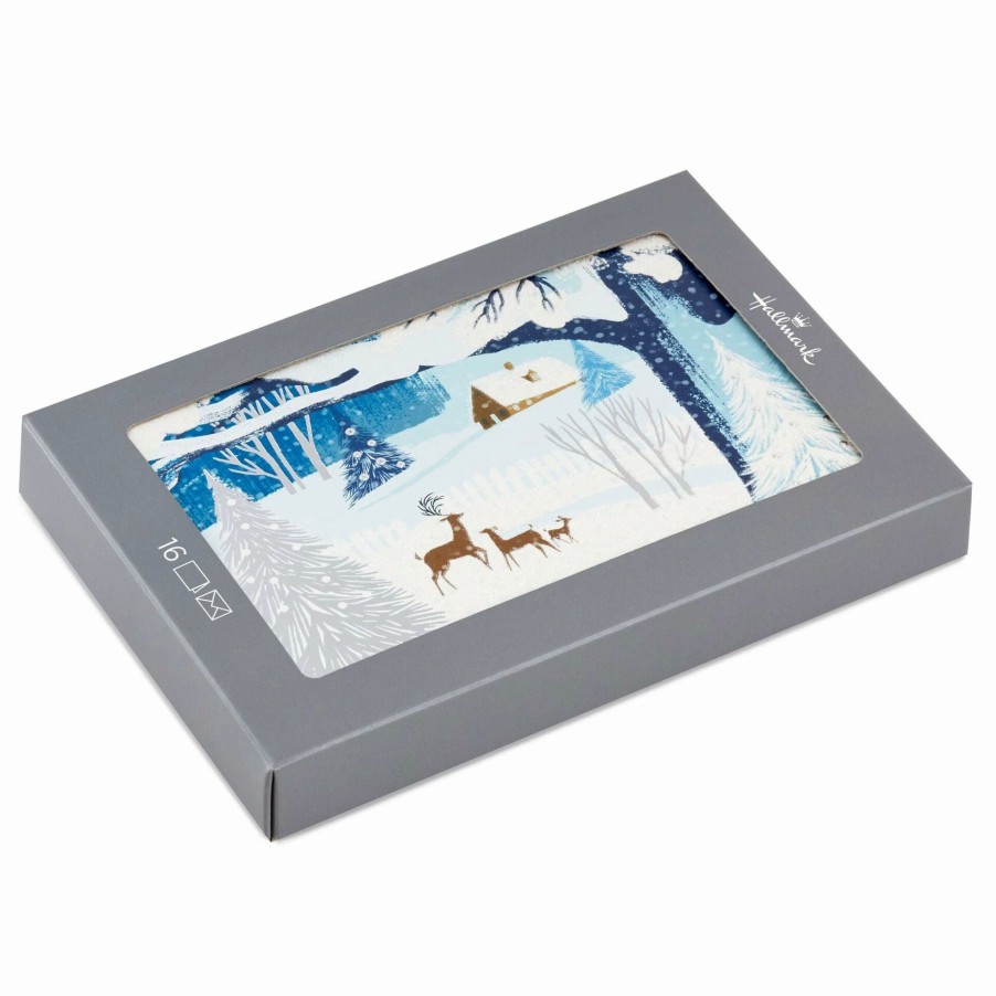 Cards & Boxed Christmas Cards * | Hallmark Snowy Landscape With Deer Boxed Holiday Cards, Pack Of 16