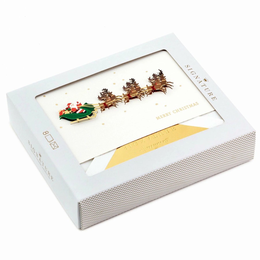 Cards & Boxed Christmas Cards * | Hallmark Santa Flying With Reindeer Boxed Christmas Cards, Pack Of 8