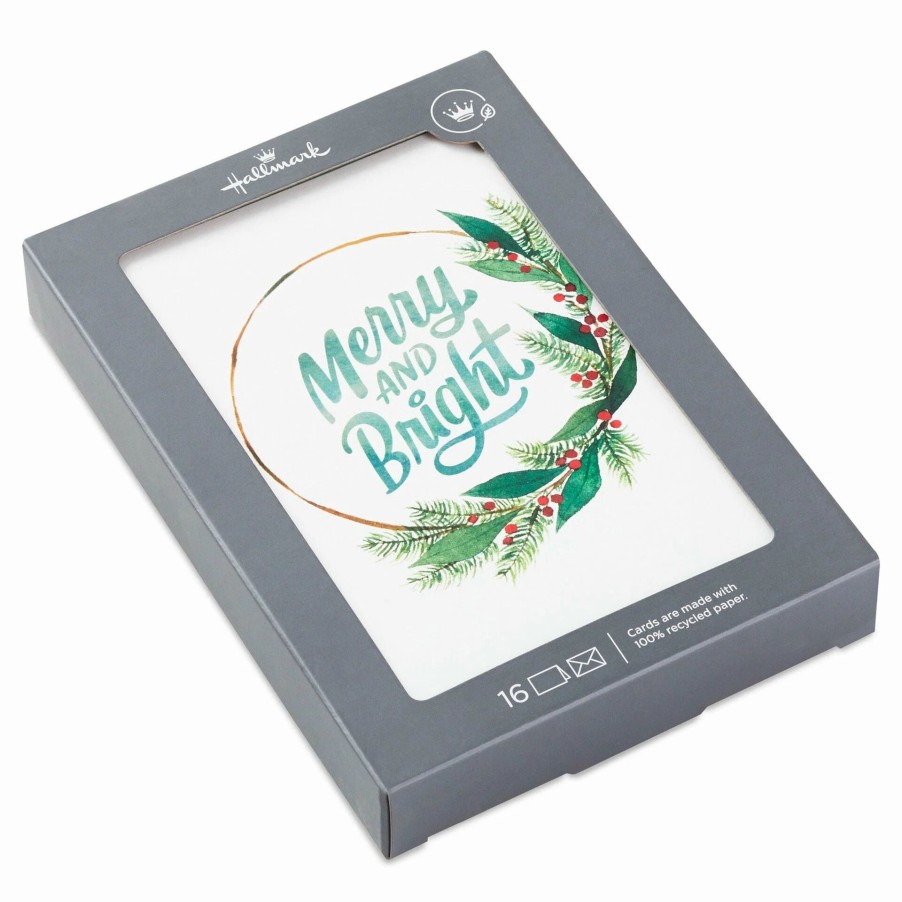 Cards & Boxed Christmas Cards * | Hallmark Watercolor Wreath Boxed Christmas Cards, Pack Of 16