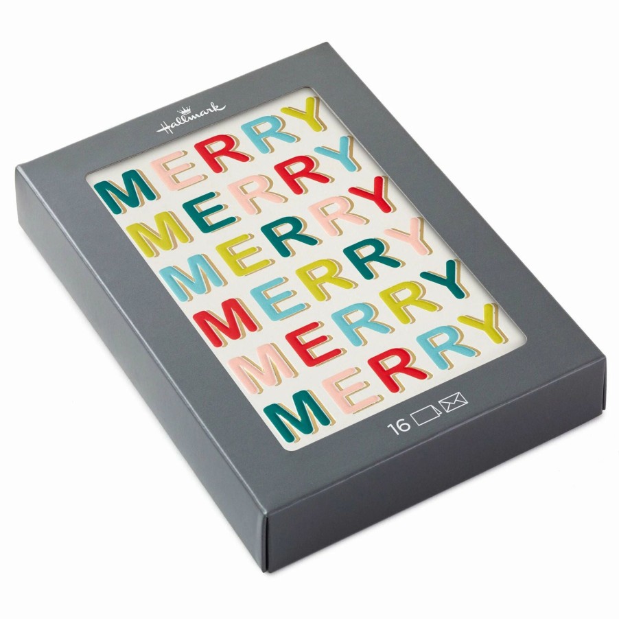 Cards & Boxed Christmas Cards * | Hallmark Multicolor Merry Boxed Christmas Cards, Pack Of 16