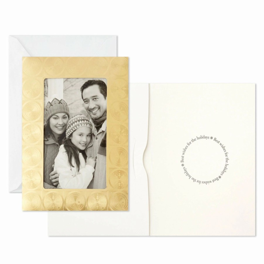 Cards & Boxed Christmas Cards * | Hallmark Gold Foil Snowflakes Photo Holder Boxed Holiday Cards, Pack Of 12