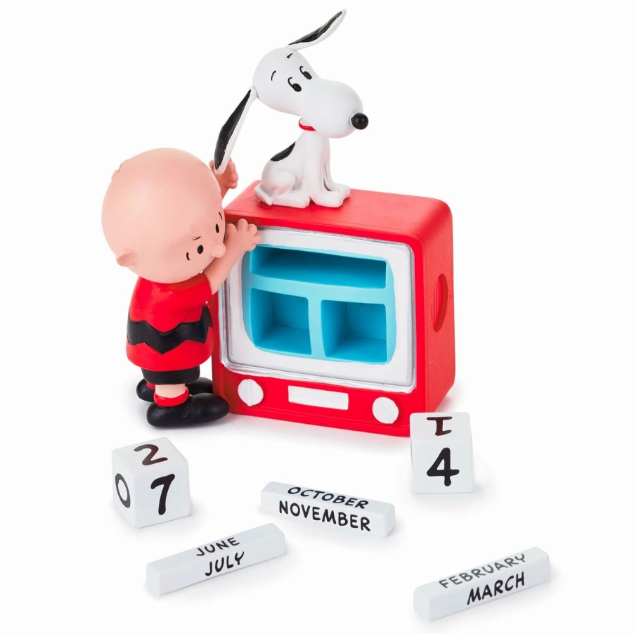 Collectibles Figurines * | Hallmark Peanuts Charlie Brown And Snoopy Perpetual Calendar Tv Set Figurine