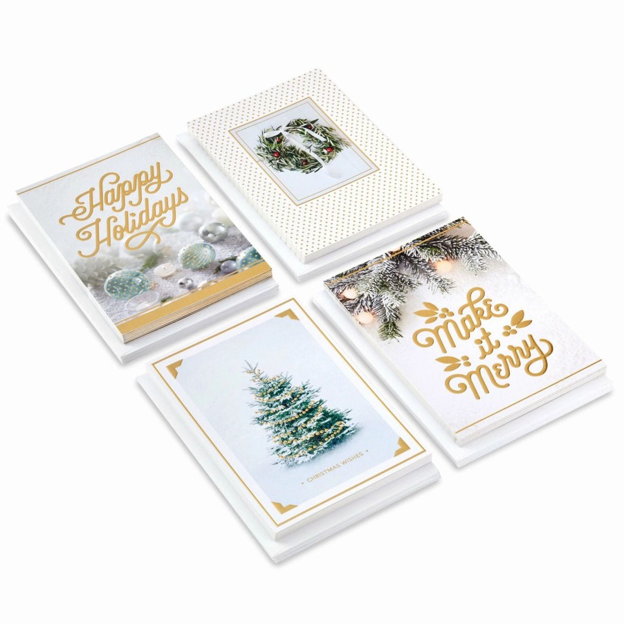 Cards & Boxed Christmas Cards * | Hallmark Gold And White Winter Wishes Boxed Christmas Cards Assortment, Pack Of 40