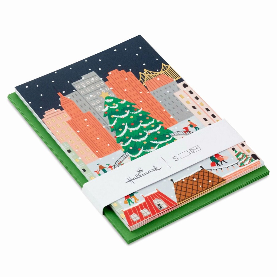 Cards & Boxed Christmas Cards * | Hallmark City Skating Scene Packaged Christmas Cards, Set Of 5