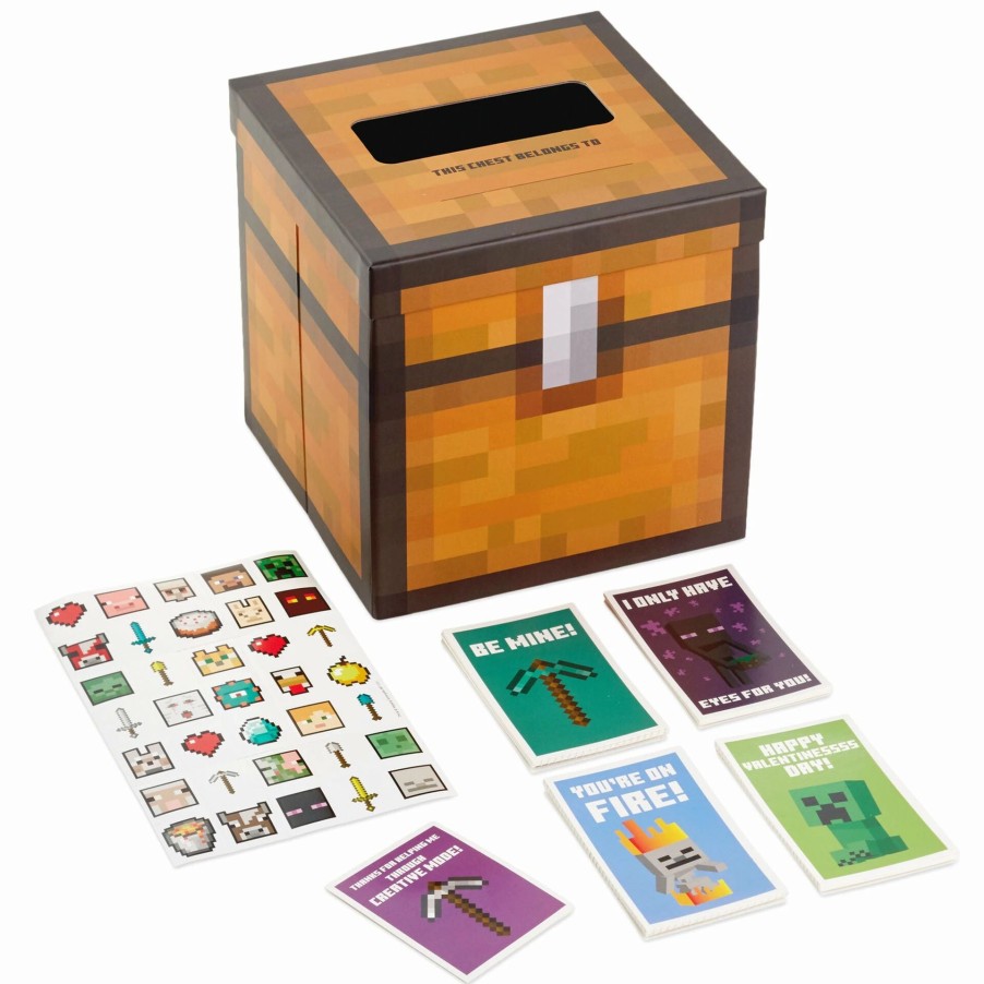 Cards & Boxed Christmas Cards * | Hallmark Minecraft Kids Classroom Valentines Set With Cards, Stickers And Mailbox