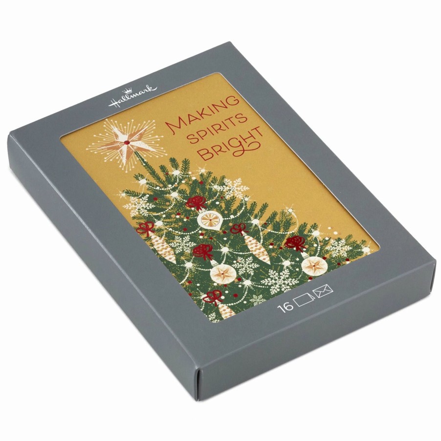 Cards & Boxed Christmas Cards * | Hallmark Christmas Tree On Gold Boxed Christmas Cards, Pack Of 16