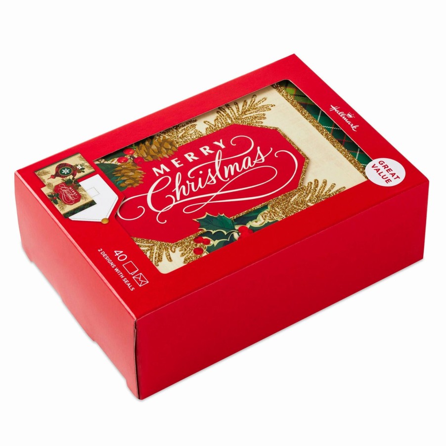 Cards & Boxed Christmas Cards * | Hallmark Holly And Ornament Boxed Christmas Cards, Pack Of 40