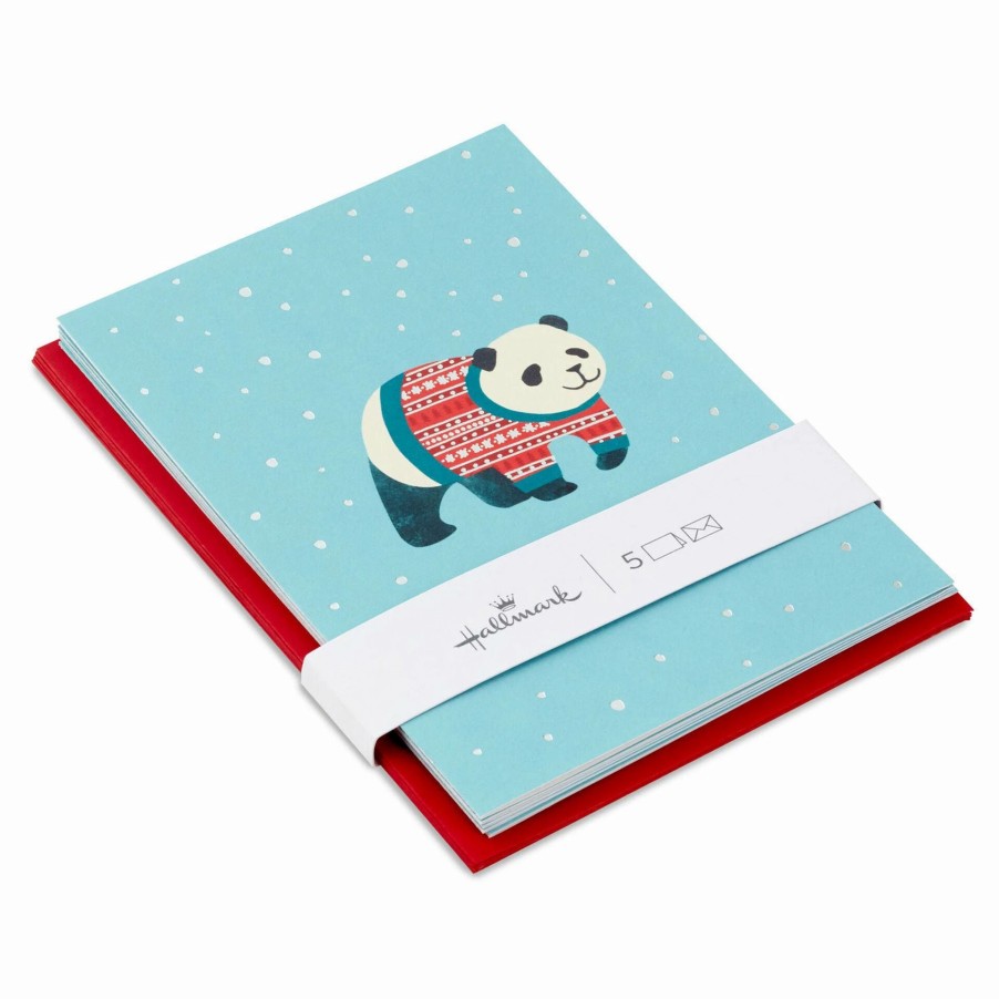 Cards & Boxed Christmas Cards * | Hallmark Panda Bear In Festive Sweater Packaged Christmas Cards, Set Of 5