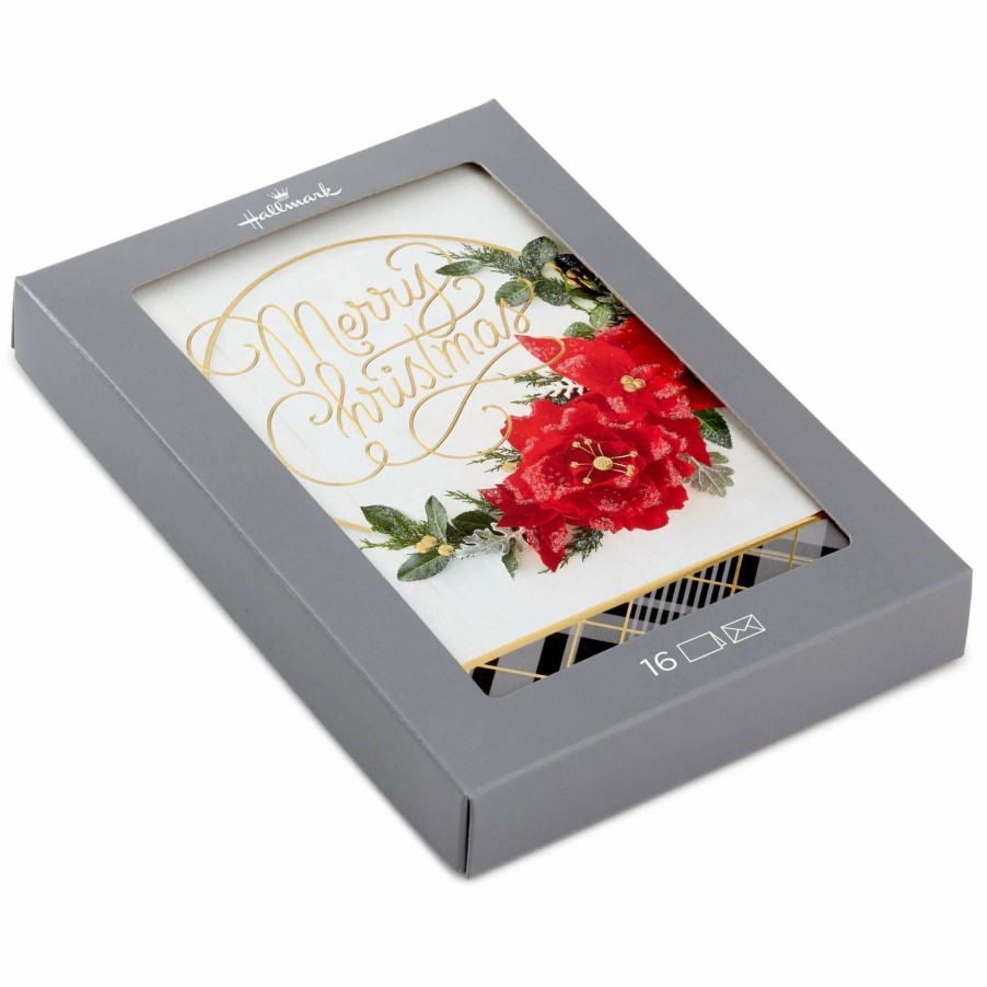 Cards & Boxed Christmas Cards * | Hallmark Merry Christmas Poinsettia Wreath Boxed Christmas Cards, Pack Of 16