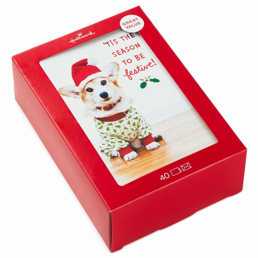 Cards & Boxed Christmas Cards * | Hallmark Holiday Pup In Jammies And Hat Boxed Christmas Cards, Pack Of 40