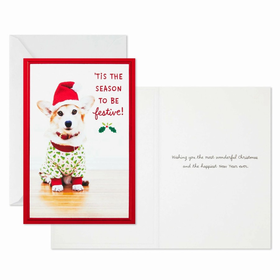 Cards & Boxed Christmas Cards * | Hallmark Holiday Pup In Jammies And Hat Boxed Christmas Cards, Pack Of 40