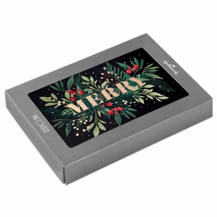 Cards & Boxed Christmas Cards * | Hallmark Merry And Bold Greenery Boxed Christmas Cards, Pack Of 16