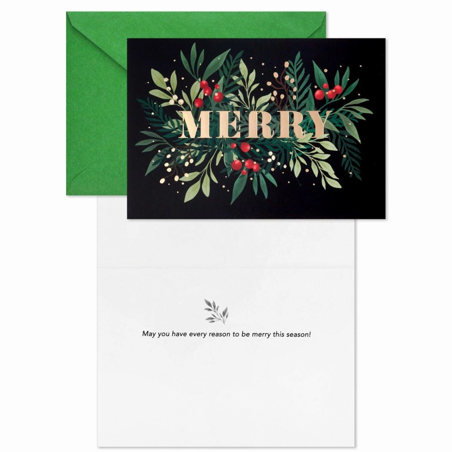 Cards & Boxed Christmas Cards * | Hallmark Merry And Bold Greenery Boxed Christmas Cards, Pack Of 16