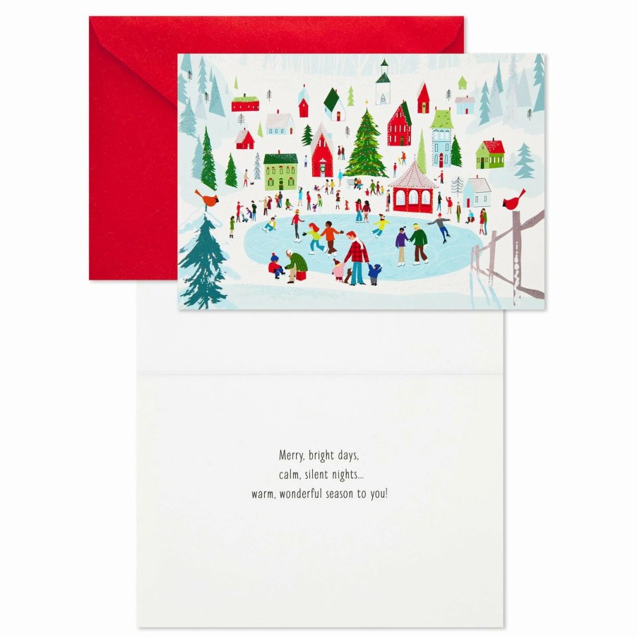 Cards & Boxed Christmas Cards * | Hallmark Village Ice Skaters Boxed Christmas Cards, Pack Of 40