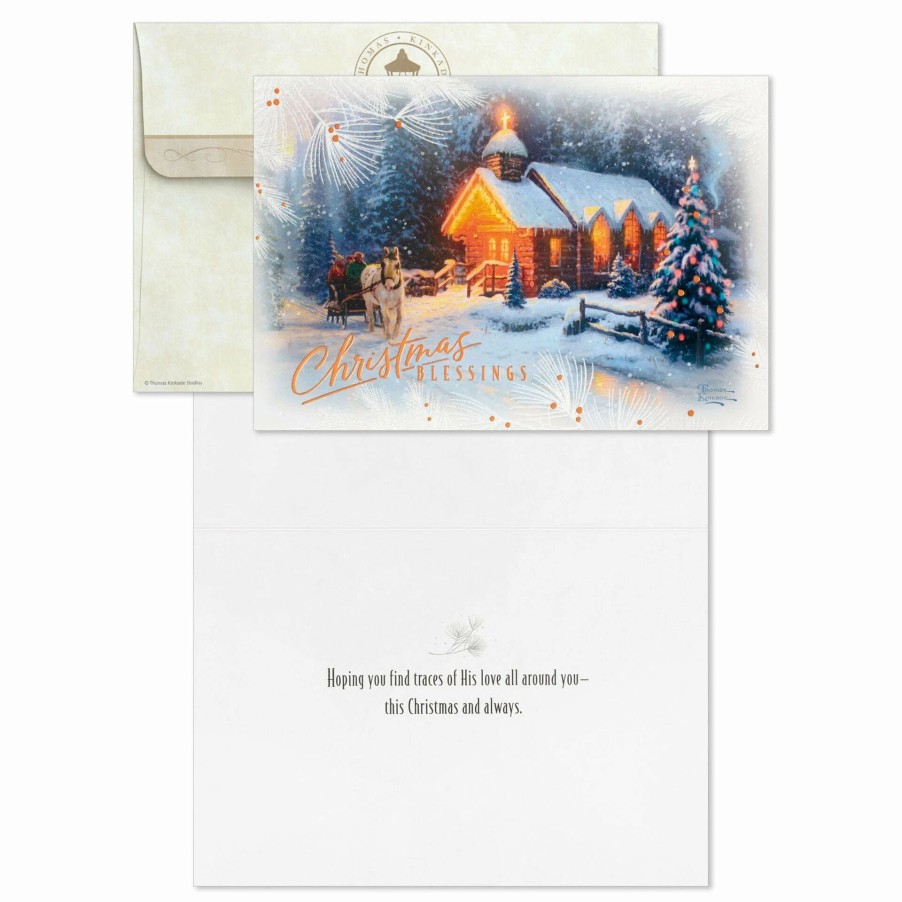 Cards & Boxed Christmas Cards * | Hallmark Thomas Kinkade Lighted Chapel Boxed Christmas Cards, Pack Of 16