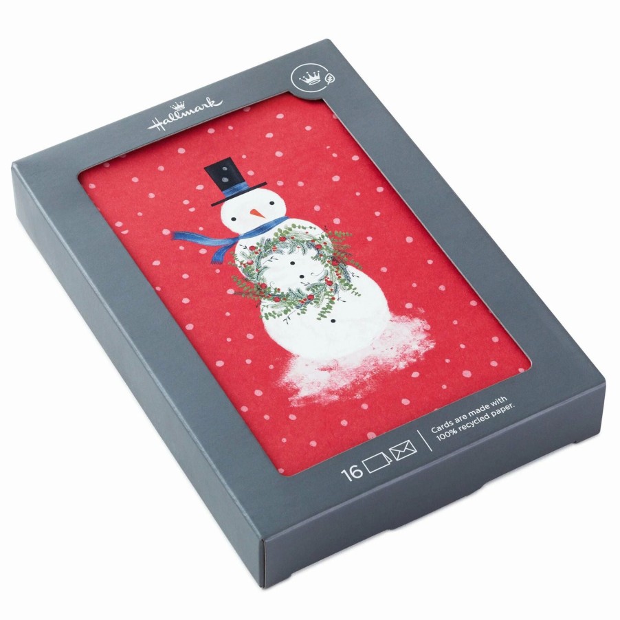 Cards & Boxed Christmas Cards * | Hallmark Snowman With Wreath Boxed Christmas Cards, Pack Of 16