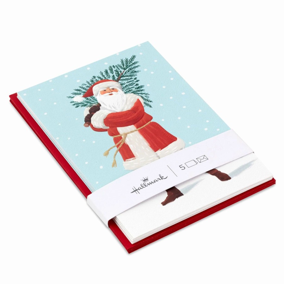 Cards & Boxed Christmas Cards * | Hallmark Santa Carrying Fir Tree Packaged Christmas Cards, Set Of 5