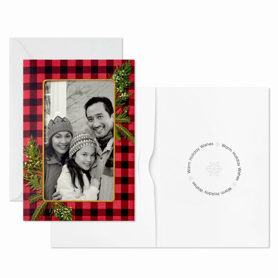 Cards & Boxed Christmas Cards * | Hallmark Buffalo Check Photo Holder Boxed Holiday Cards, Pack Of 12