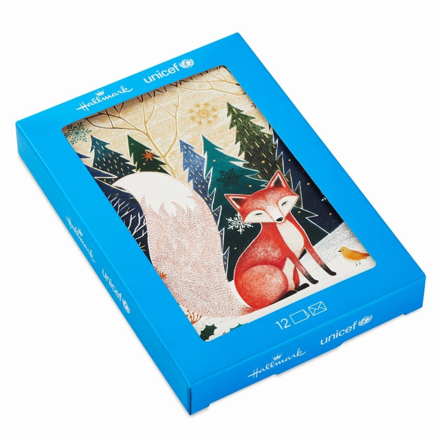 Cards & Boxed Christmas Cards * | Hallmark Unicef Fox In Forest Holiday Cards, Box Of 12