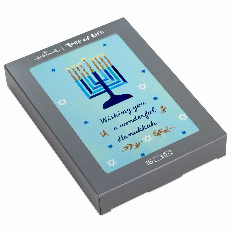 Cards & Boxed Christmas Cards * | Hallmark Blue Menorah Boxed Hanukkah Cards, Pack Of 16