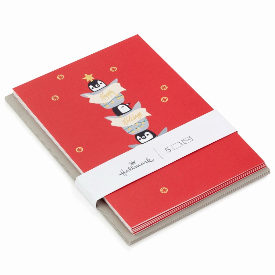 Cards & Boxed Christmas Cards * | Hallmark Stacked Merry Penguins Packaged Christmas Cards, Set Of 5