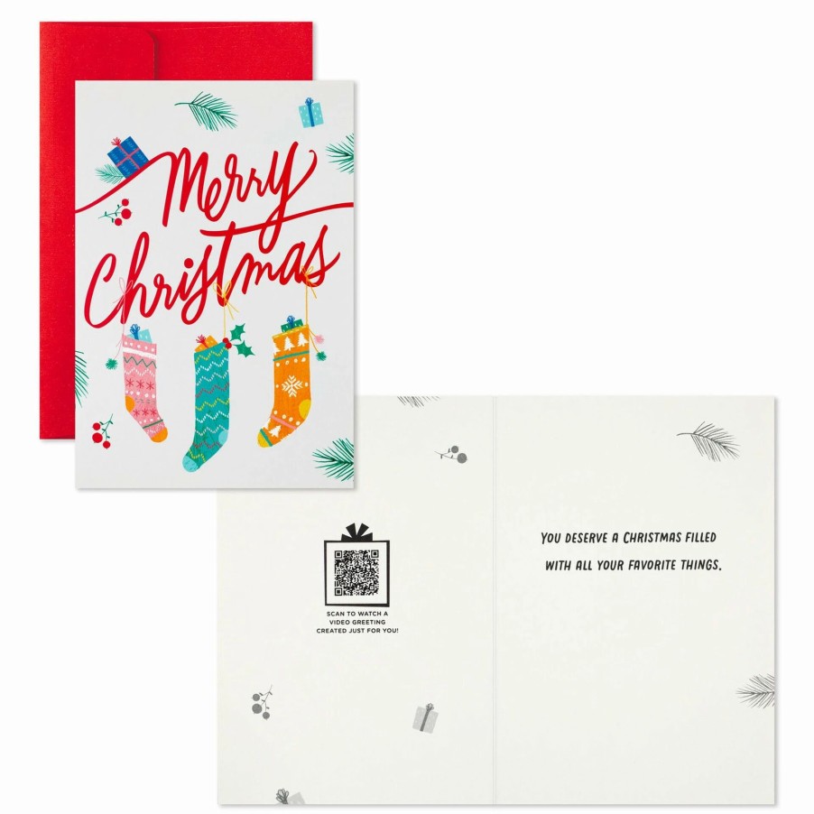 Cards & Boxed Christmas Cards * | Hallmark Holiday Stockings Boxed Christmas Video Greeting Cards, Pack Of 10