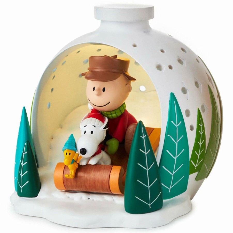 Collectibles Figurines * | Hallmark Peanuts Charlie Brown, Snoopy And Woodstock On Sled Light-Up Figurine, 4.6