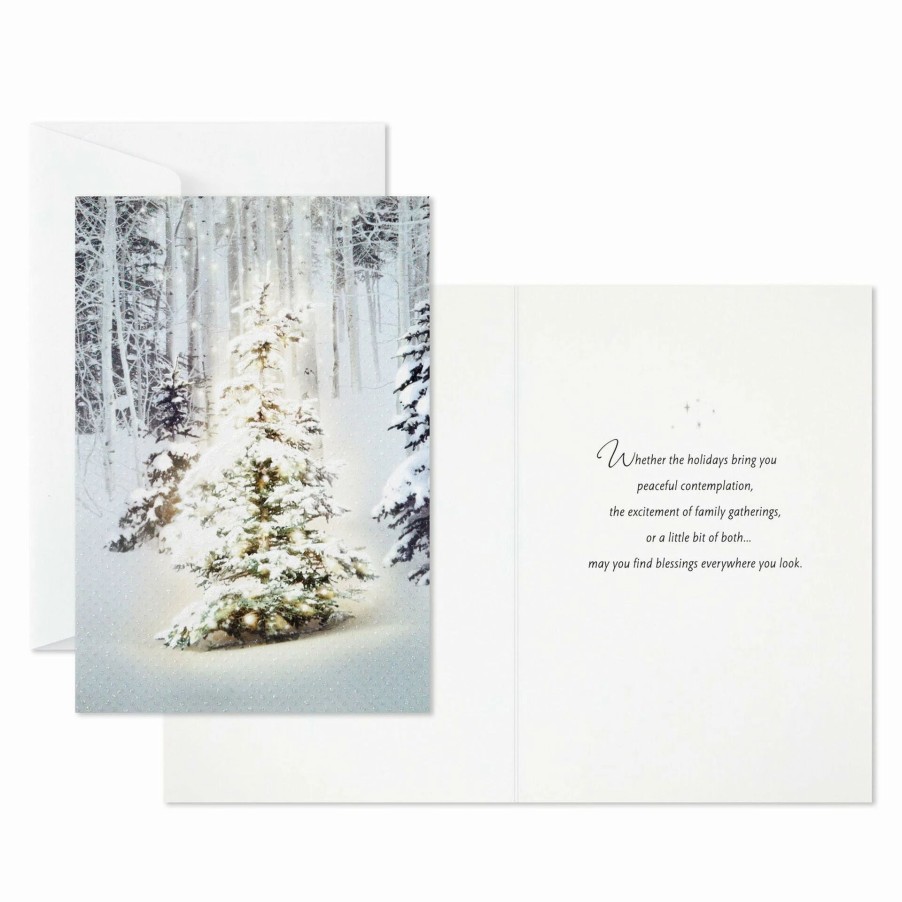 Cards & Boxed Christmas Cards * | Hallmark Snowy Pine Tree Blessings Everywhere Boxed Christmas Cards, Pack Of 16