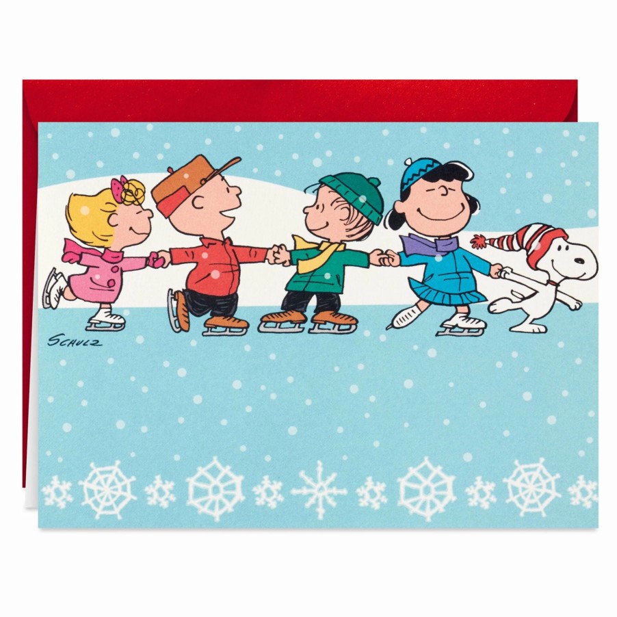 Cards & Boxed Christmas Cards * | Hallmark Peanuts Gang Ice-Skating Blank Christmas Note Cards, Pack Of 10