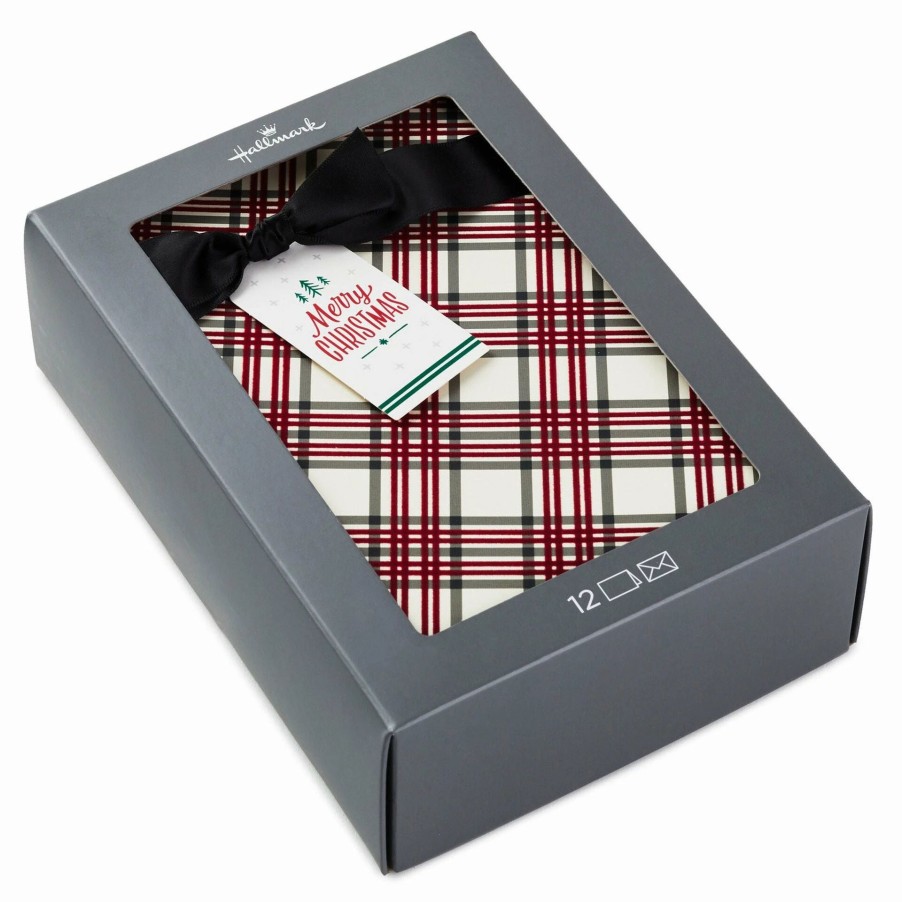 Cards & Boxed Christmas Cards * | Hallmark Elegant Red Plaid Boxed Christmas Cards, Pack Of 12