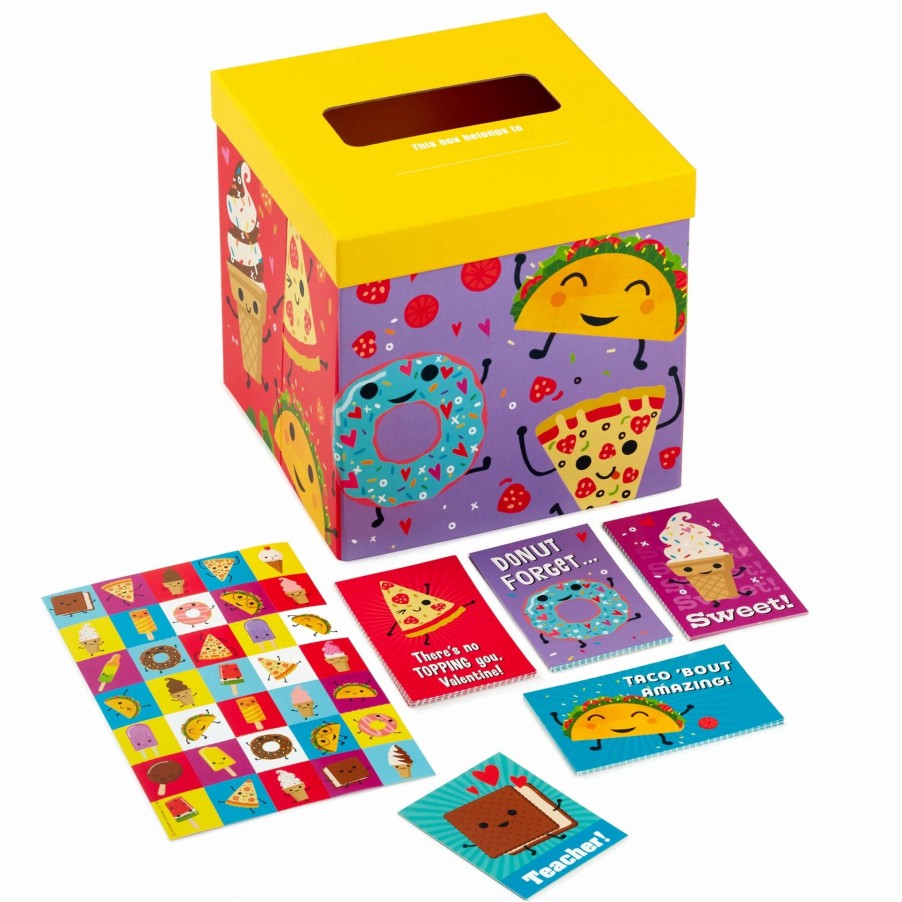 Cards & Boxed Christmas Cards * | Hallmark Punny Foods Kids Classroom Valentines Set With Cards, Stickers And Mailbox