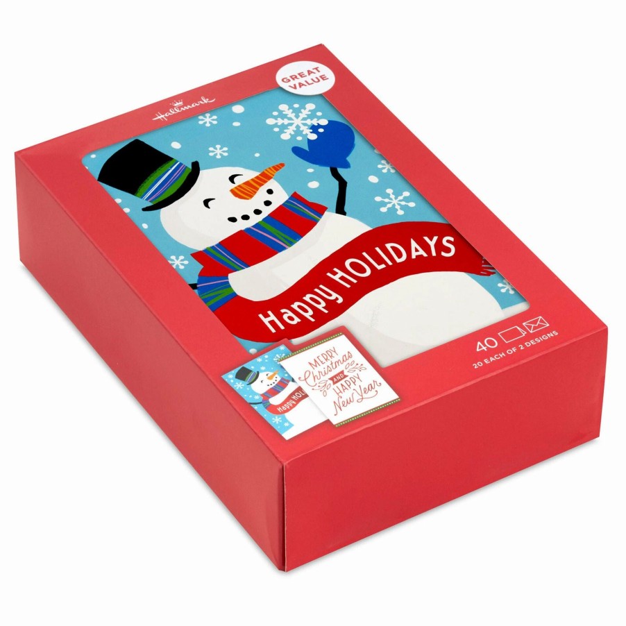 Cards & Boxed Christmas Cards * | Hallmark Happy Snowman And Red Lettering Boxed Christmas Cards, Pack Of 40