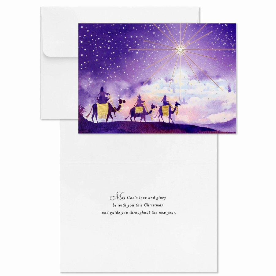 Cards & Boxed Christmas Cards * | Hallmark Wise Men Purple And Gold Boxed Christmas Cards, Pack Of 16