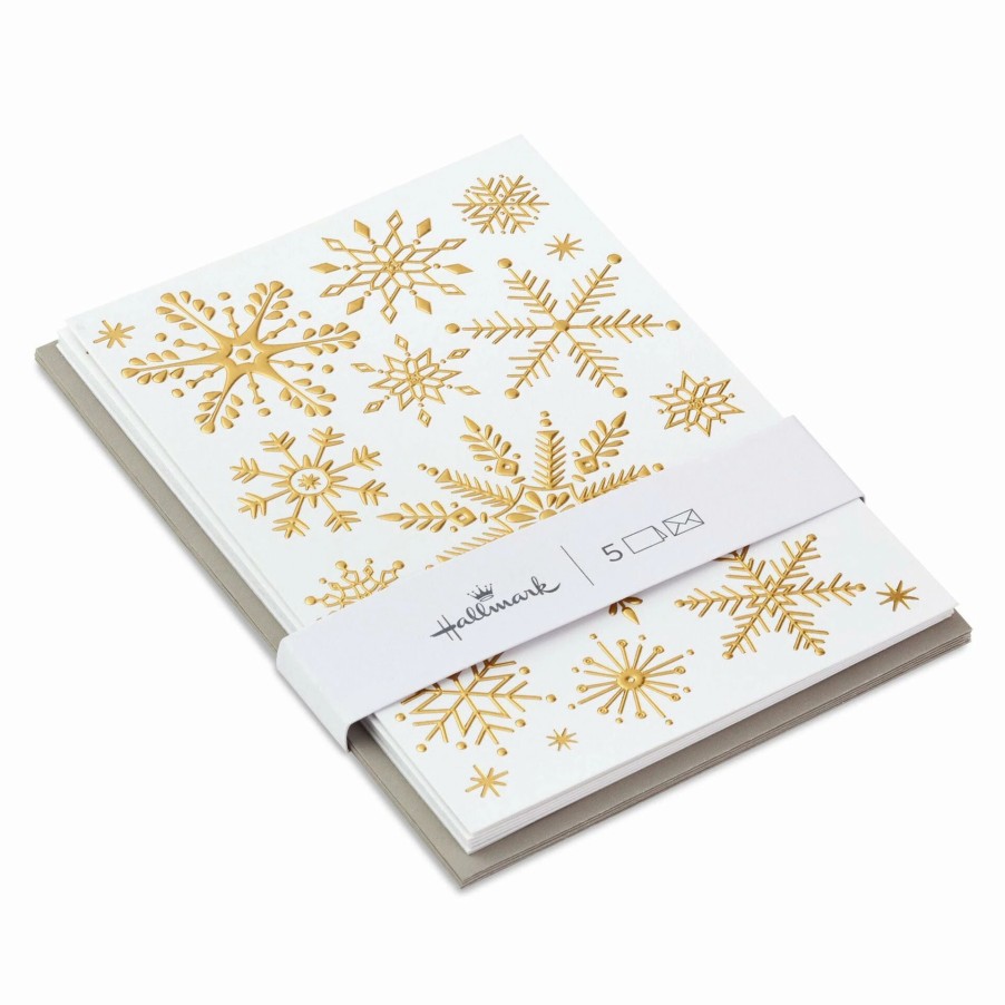 Cards & Boxed Christmas Cards * | Hallmark Gold Snowflakes Packaged Christmas Cards, Set Of 5