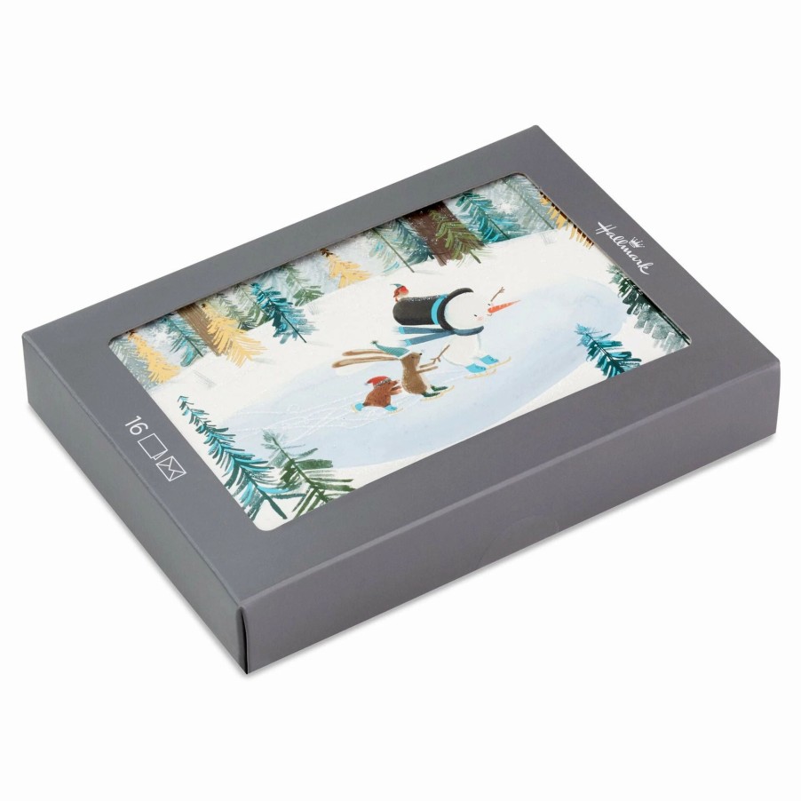 Cards & Boxed Christmas Cards * | Hallmark Snowman And Critters Ice Skating Boxed Christmas Cards, Pack Of 16