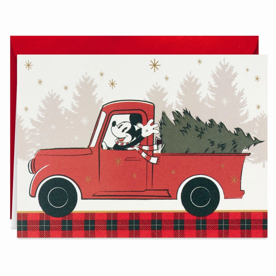 Cards & Boxed Christmas Cards * | Hallmark Disney Mickey Mouse In Old Red Truck Blank Christmas Note Cards, Pack Of 10