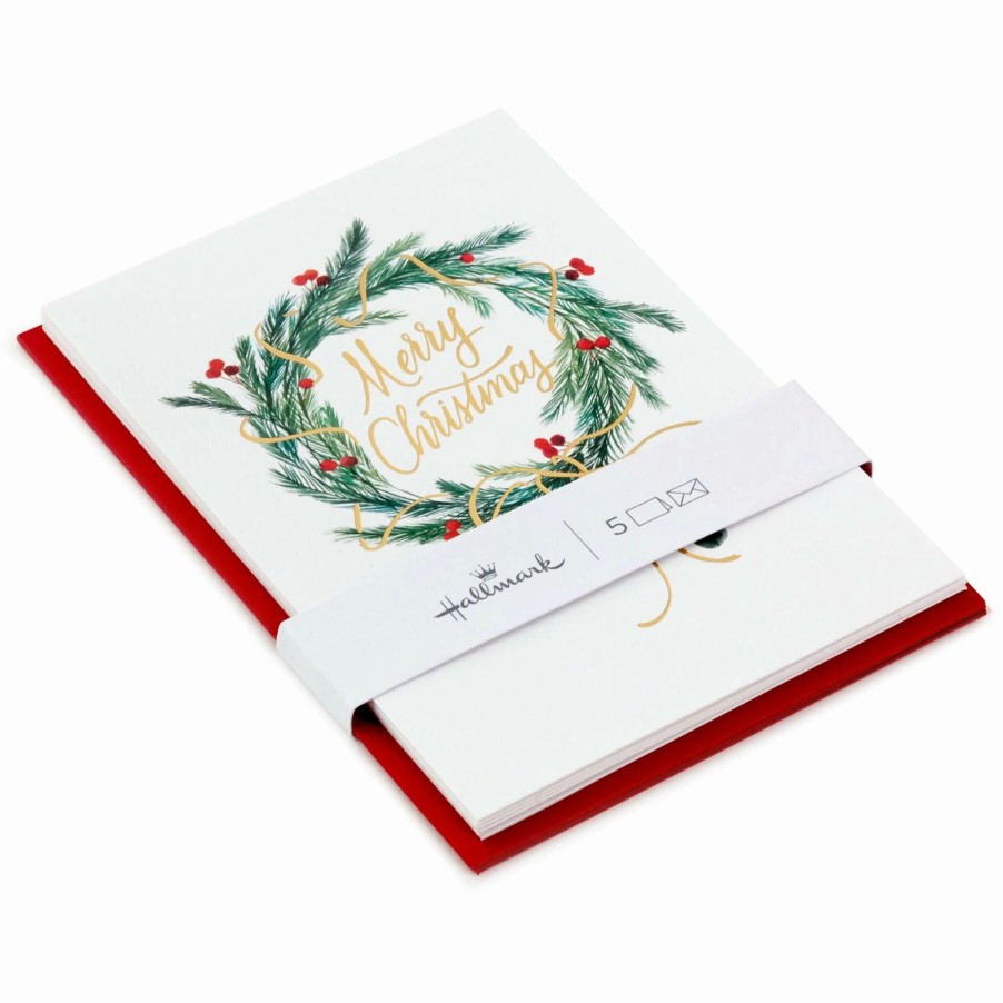 Cards & Boxed Christmas Cards * | Hallmark Pine And Berry Wreath Packaged Christmas Cards, Set Of 5