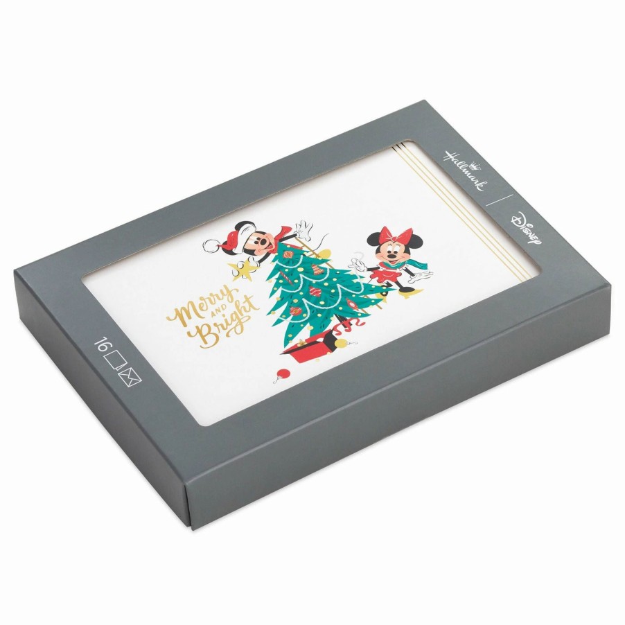 Cards & Boxed Christmas Cards * | Hallmark Disney Mickey Mouse And Disney Minnie Mouse Merry And Bright Boxed Christmas Cards, Pack Of 16