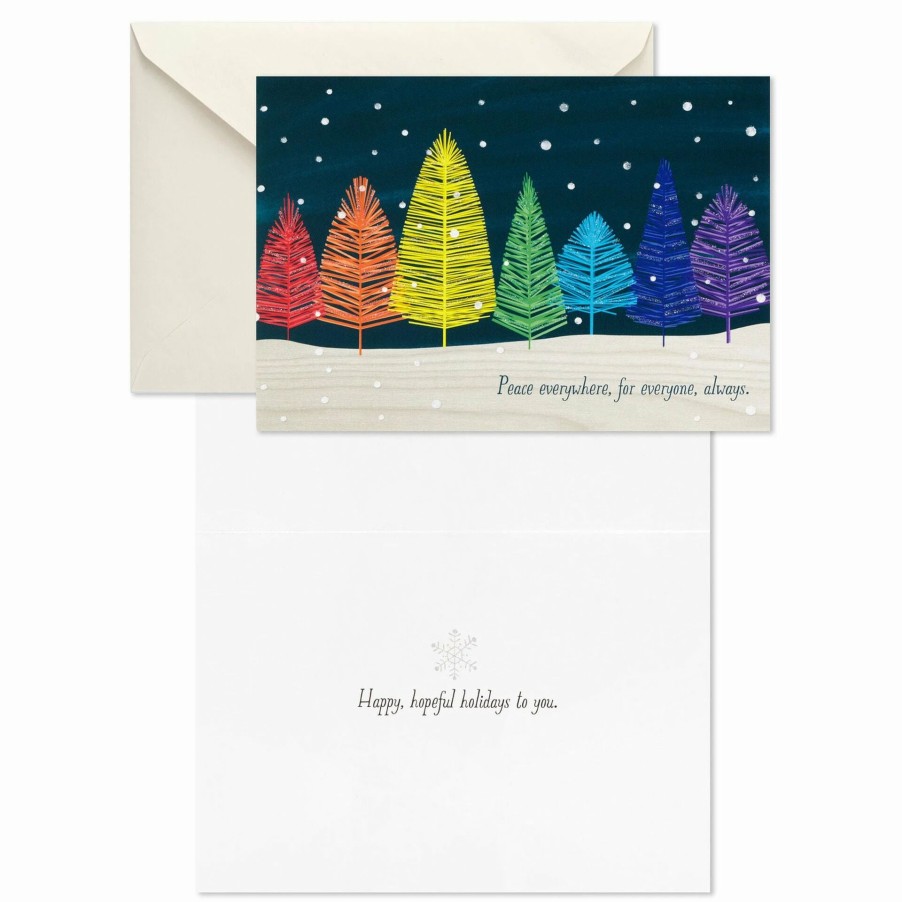 Cards & Boxed Christmas Cards * | Hallmark Colorful Trees Peace Everywhere Boxed Holiday Cards, Pack Of 16