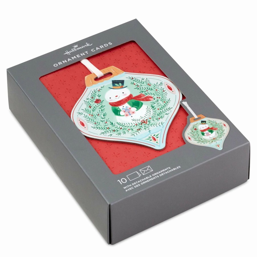 Cards & Boxed Christmas Cards * | Hallmark Snowman With Gift Boxed Christmas Cards With Detachable Ornaments, Pack Of 10