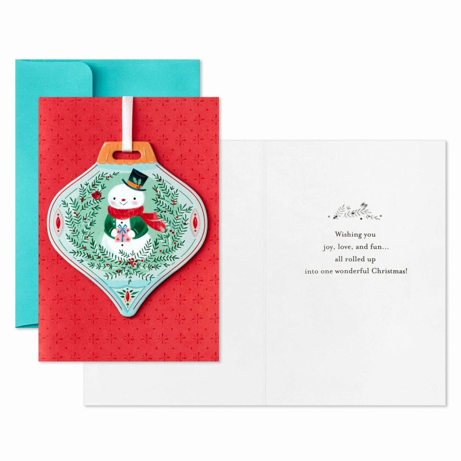 Cards & Boxed Christmas Cards * | Hallmark Snowman With Gift Boxed Christmas Cards With Detachable Ornaments, Pack Of 10