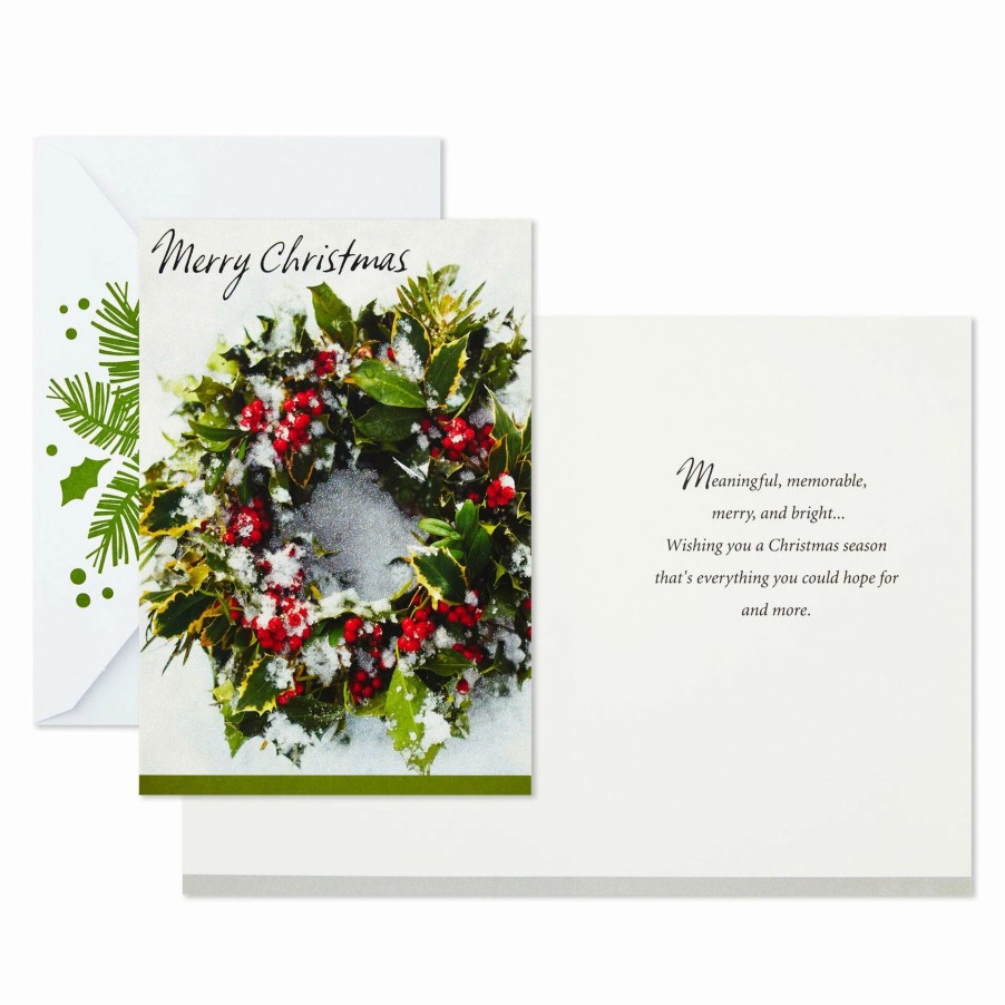 Cards & Boxed Christmas Cards * | Hallmark Wreath And Pine Branch Boxed Christmas Cards With Seals, Pack Of 40