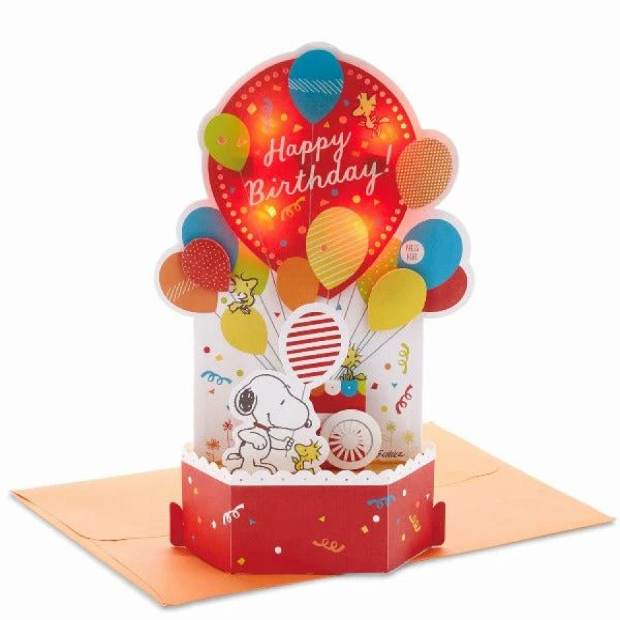 Cards & Boxed Christmas Cards * | Hallmark Peanuts Snoopy Balloons Musical 3D Pop-Up Birthday Card With Light