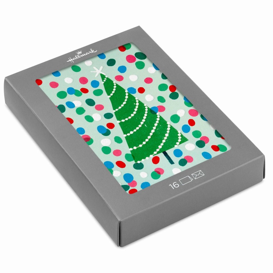 Cards & Boxed Christmas Cards * | Hallmark Christmas Tree And Painted Dots Boxed Christmas Cards, Pack Of 16